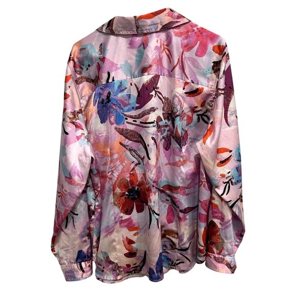Calvin Klein Womens Floral Button-Up Blouse Watercolor Long Sleeve Sz 2X - Picture 2 of 9
